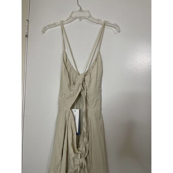 NWT Samsoe Samsoe Holly Dress tan cutout midi side slit size US Large $250 - Picture 6 of 11